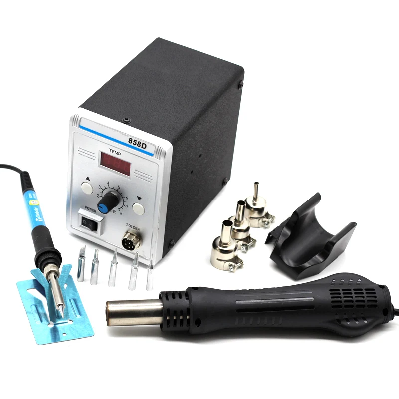 

Heat Gun Desoldering Soldering Rework SMD Station Hot Air Gun 858D + 220V 60W Temperature Adjustable Electric Soldering Iron