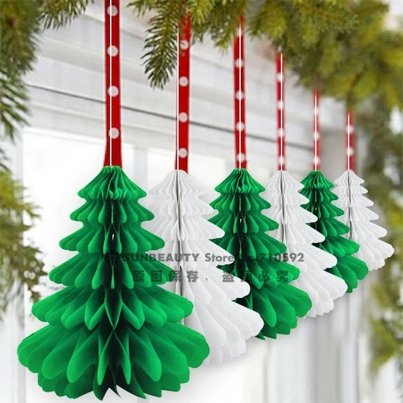 6 шт 27 см новогодняя елка соты ткани бумажные деревья центр стола для рождественские украшения - Цвет: both