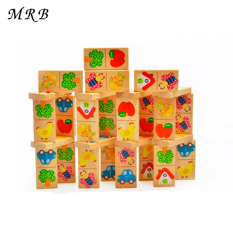 

28PCS Animal Colored Dominoes Wooden Puzzle Cartoon Montessori Educational Baby Toys Cute Birthday Gifts Kids Games