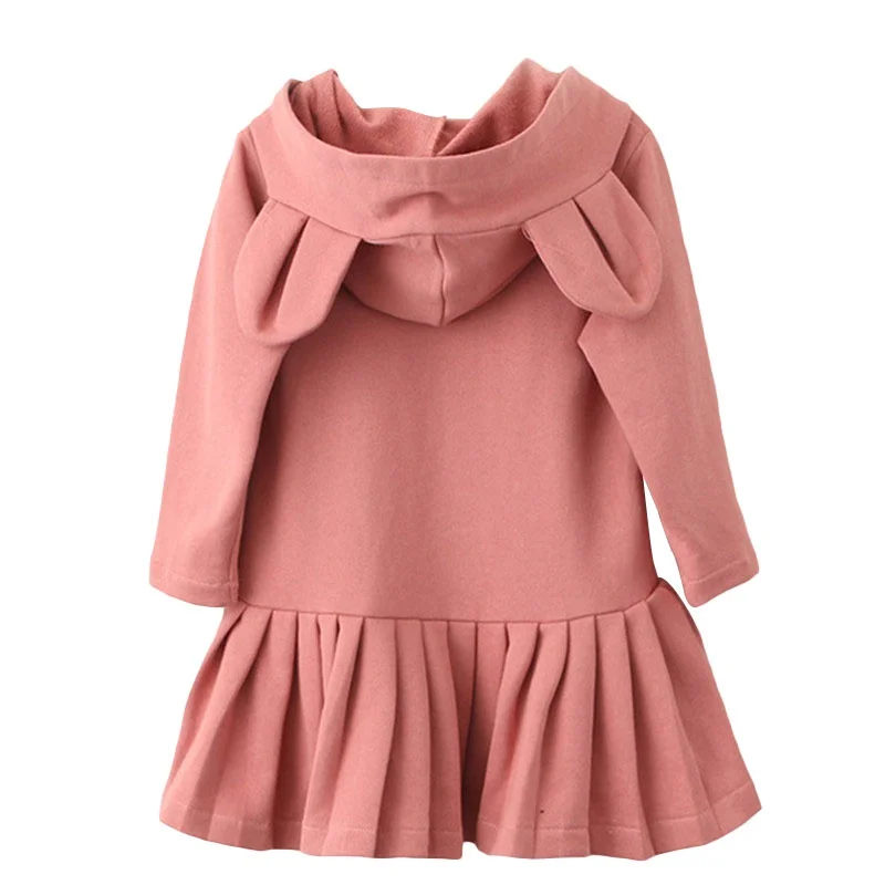 

Baby Girls Dress New Brand Kids Dress For Girls Blouse Rabbit Ears Hooded Long Sleeve Children Clothing Girls Dress Clothes