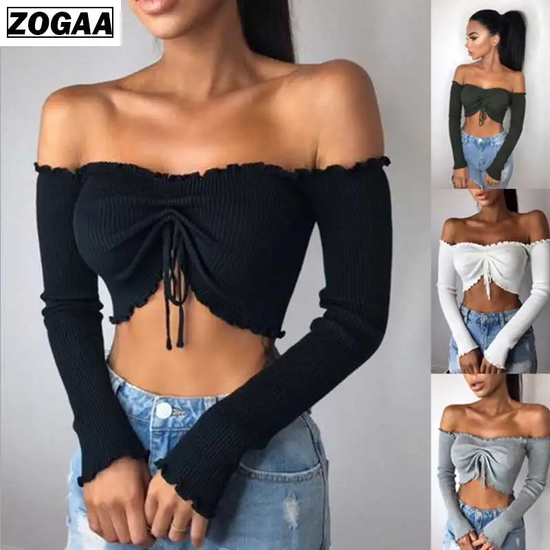 

ZOGAA Cotton Blend Crop 2019 Spring Off Shoulder Black Red Crochet Women Brandy Elegant Short Tank Crop Tops Bustier top women