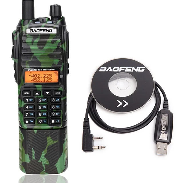 Baofeng UV-82 Plus рация 8 Вт 3800 мАч батарея с разъемом постоянного тока UV82 двойной PTT Band UV 82 передатчик Ham радио - Цвет: add program cable
