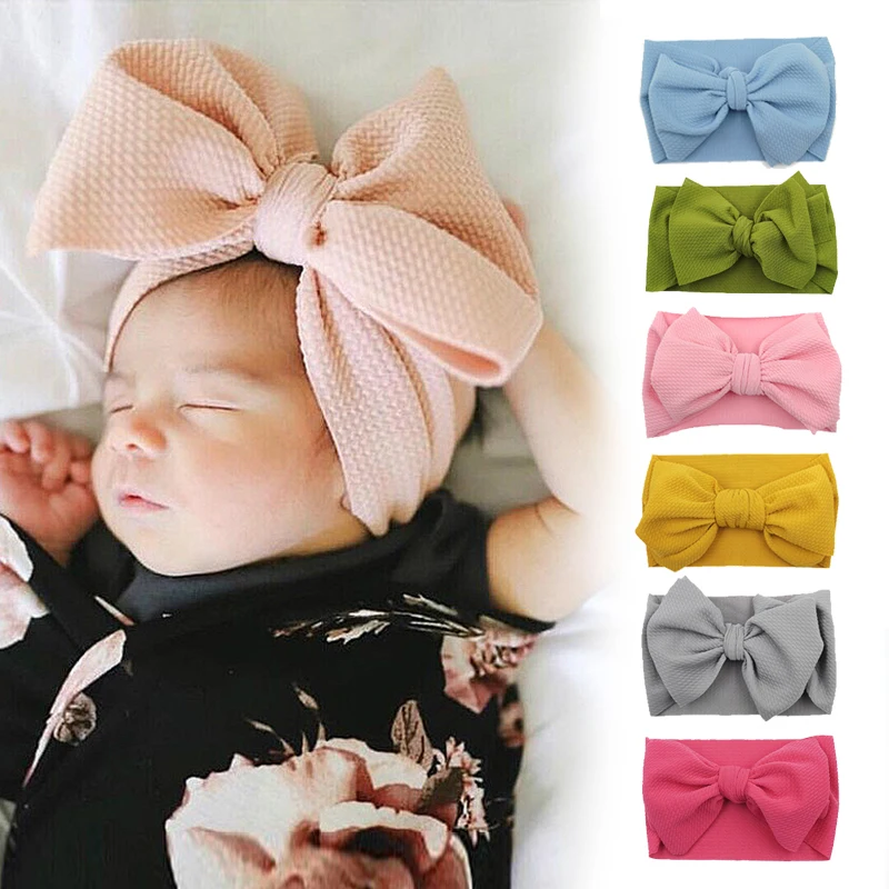

2019 New Arrival Turban Popular Big Hair Bows Headband for Girls Headwrap Textured Fabric Elastic DIY Kids Hair Accessories