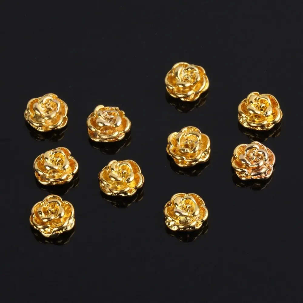 

Golden Rose Shape 10 pieces Silver 3D Alloy Nail Art Slices Glitters DIY Decorations