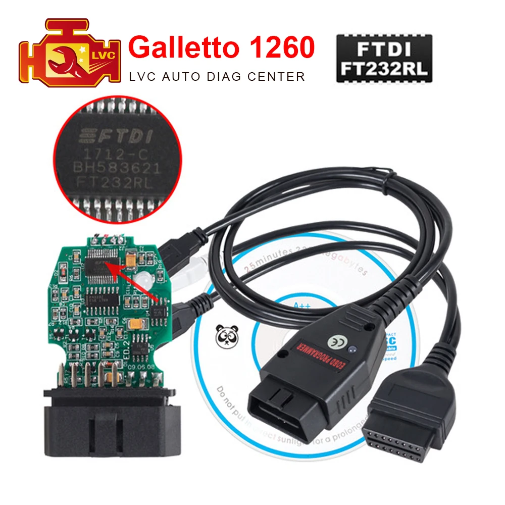 

Galletto 1260 ECU Chip Tuning Tool EOBD/OBD2/OBDII Flasher Galletto 1260 ECU Flasher with FTDI FT232RL engine tuning OBD 2 tool