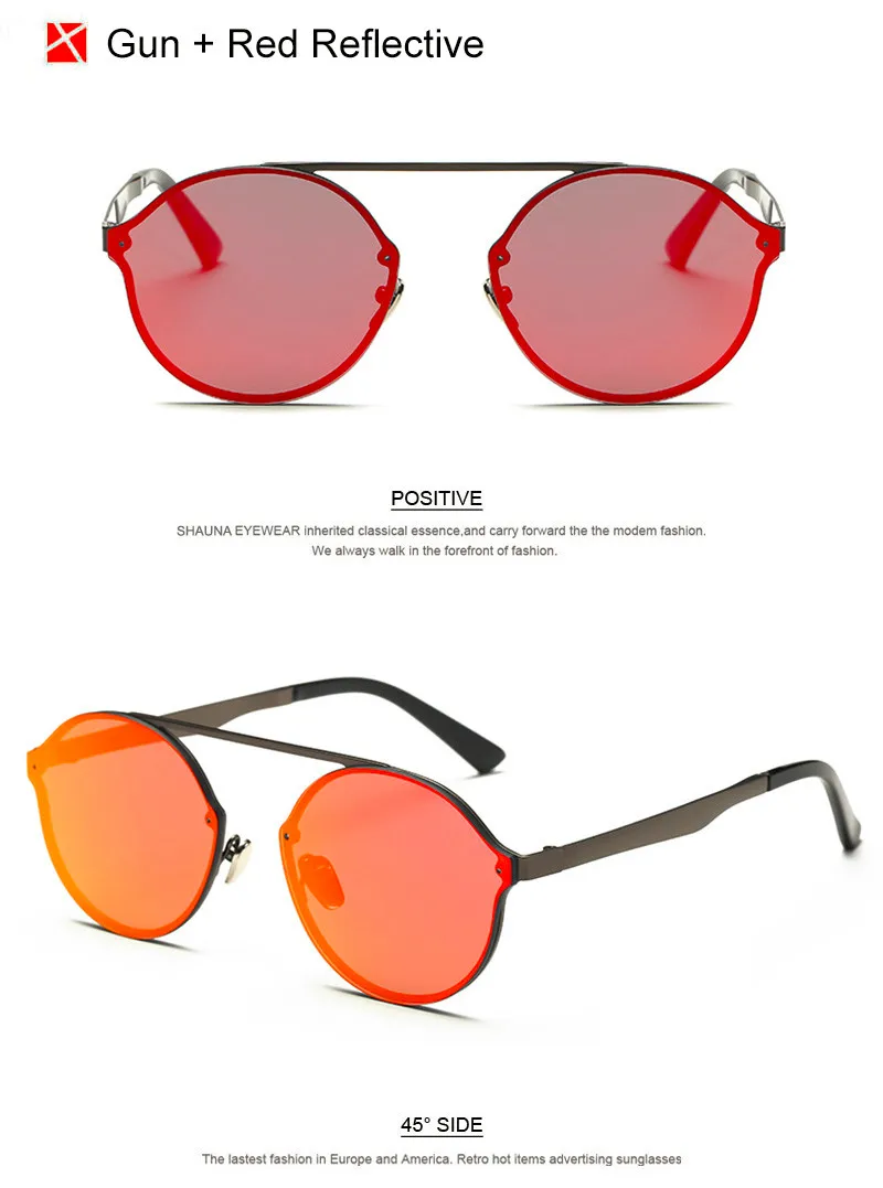 SHAUNA, Ретро стиль, женские солнцезащитные очки без оправы, брендовые, дизайнерские, модные, мужские, красные, светоотражающие очки, UV400