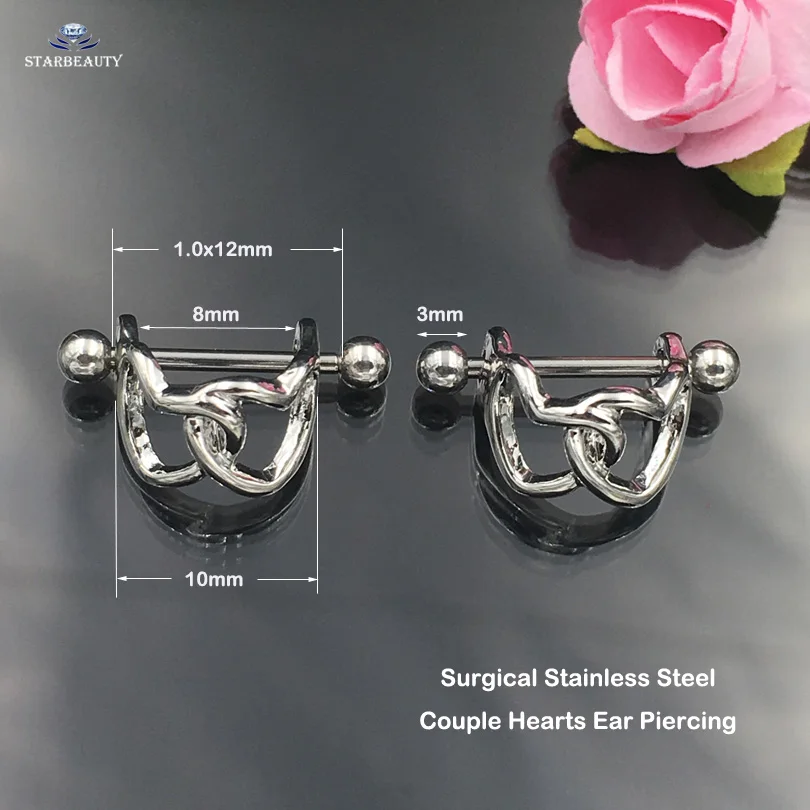 Серьги из нержавеющей стали с двойным сердечком 1 шт.|body piercing jewelry|piercing jewelryear |