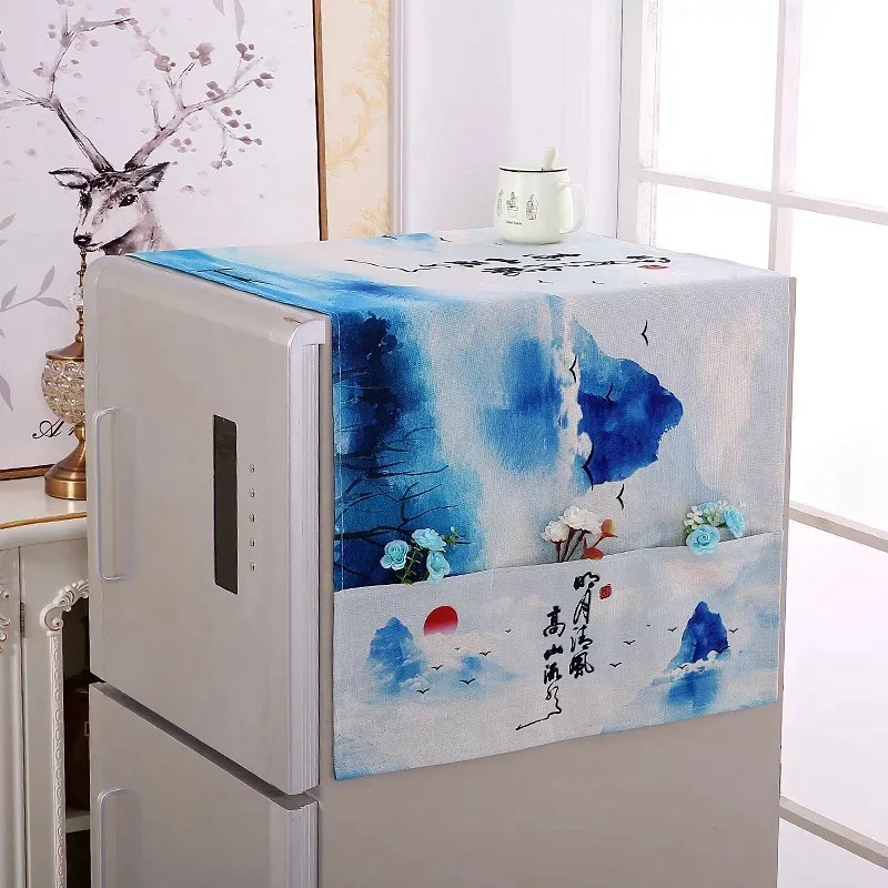 Ретро хлопок льняной органайзер для холодильника одинарная двойная дверь крышка холодильника барабан стиральная машина Пылезащитная крышка кухня предмет домашнего обихода - Цвет: High mountain water
