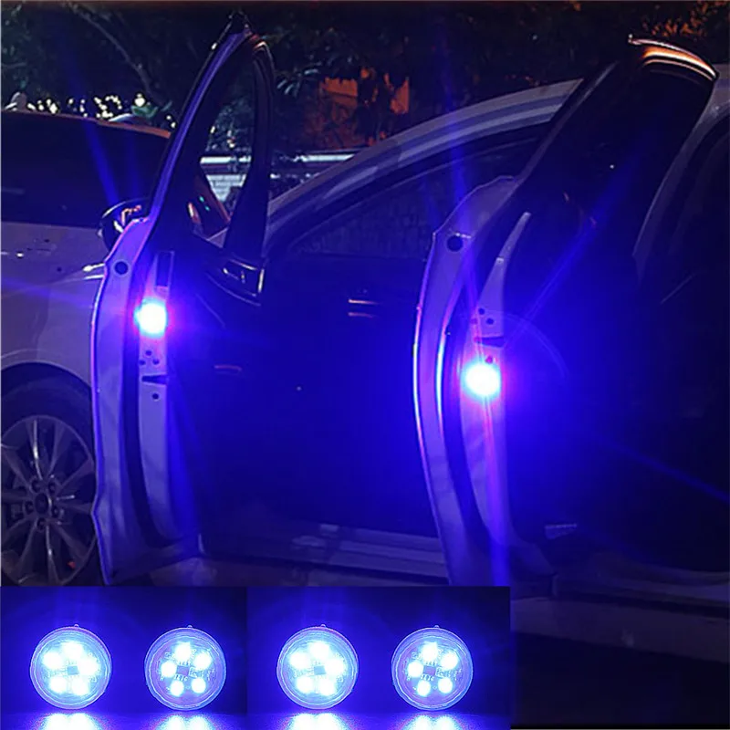 Новинка, 5 светодиодов, предупреждающие огни для открывания двери автомобиля, беспроводной магнитный дизайн, стробоскоп, мигающий, защита от столкновения сзади, Лампы Безопасности - Испускаемый цвет: 4pcs 5 led Blue
