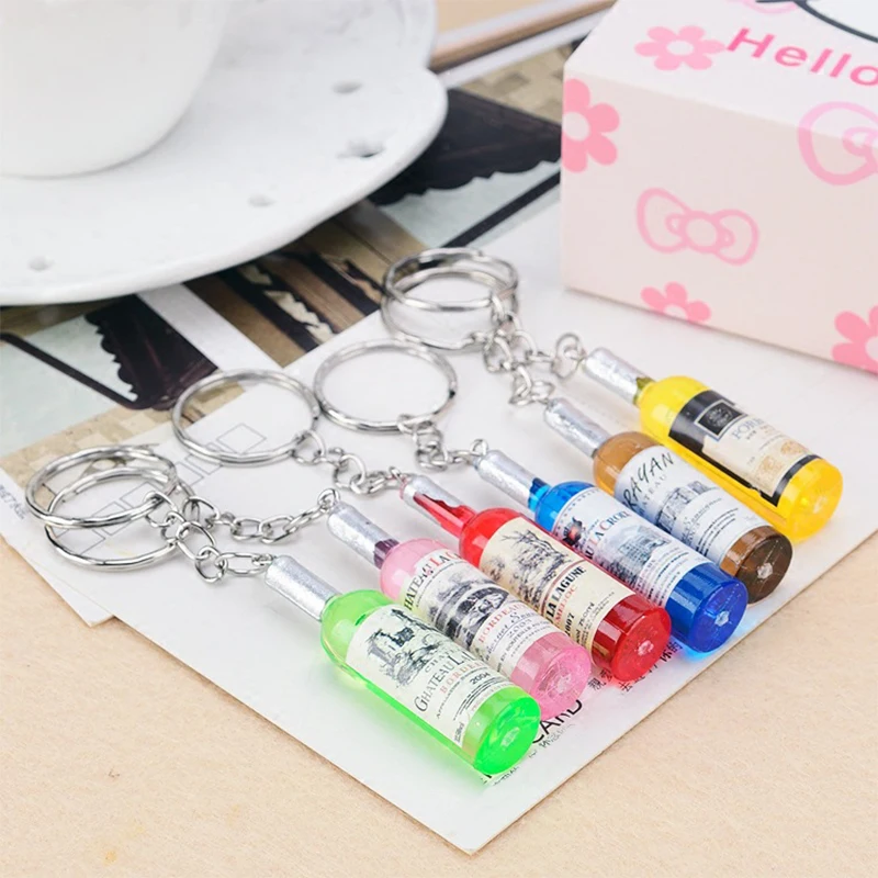 

2019 New Women/Men's Fashion Handmade Resin Wine Bottle Key Chains Key Rings Alloy Charms Gifts Wholesale