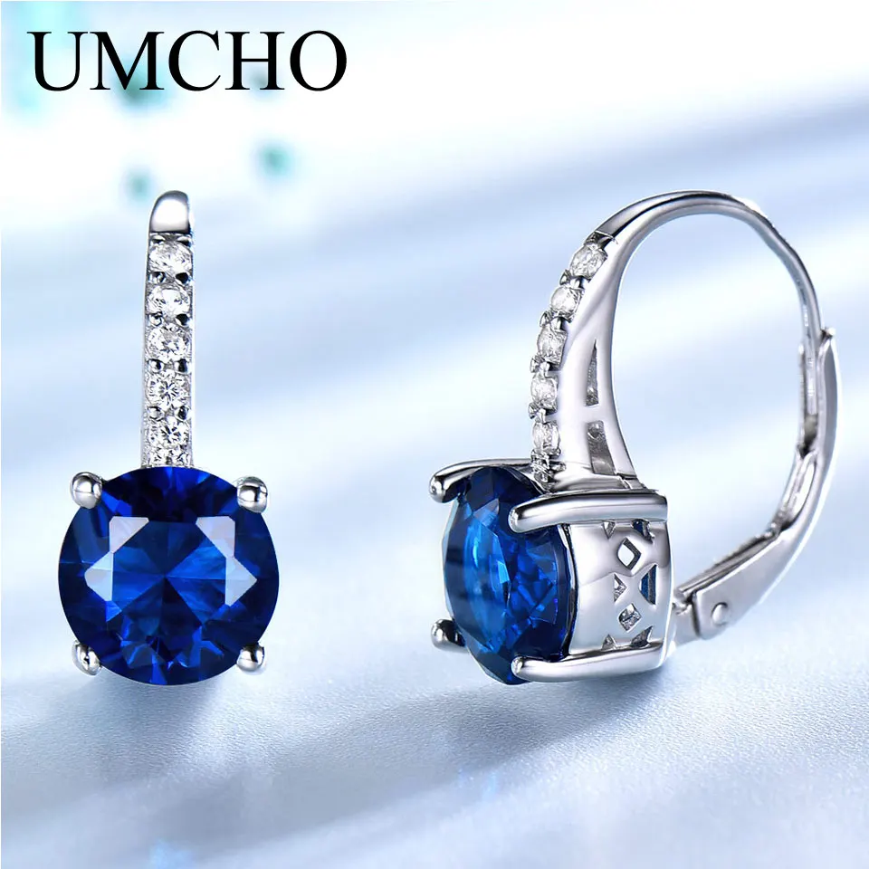 Женские серьги клипсы с синим сапфиром UMCHO из стерлингового серебра 925 пробы