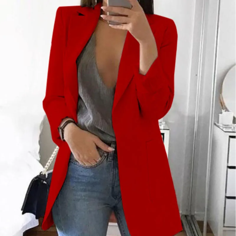 Autumn Office lady Long Slim Blazers Suit Women white Notched Blazer Coat Casual elegant long sleeve Female Business suit