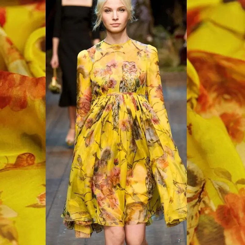 

Digital painting anti-wrinkle mulberry silk natural chiffon fabric for dress tissu au meter fashion bright cloth telas