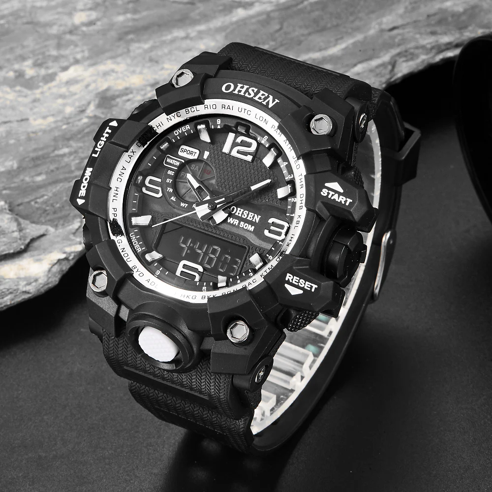 Original Ohsen Mens Mans Sports Watch Analog Digital Quartz 5atm