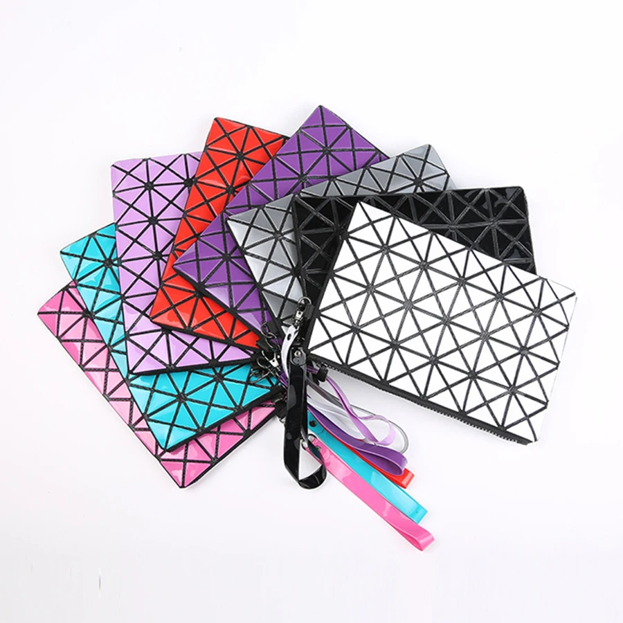 

Fashion Cosmetic Cases Geometric Stitching Long Section Of Pu Leather Clutch Phone Package Organizator Sac Maquillage Makeup bag