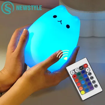 

Colorful Cat Silicone LED Night Light Rechargeable Touch Sensor light 2 Modes Children Cute Night Lamp Bedroom Light