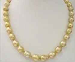 Elegant18 "12-13 мм южного моря в стиле барокко золотой жемчуг NECKLACE925 серебро