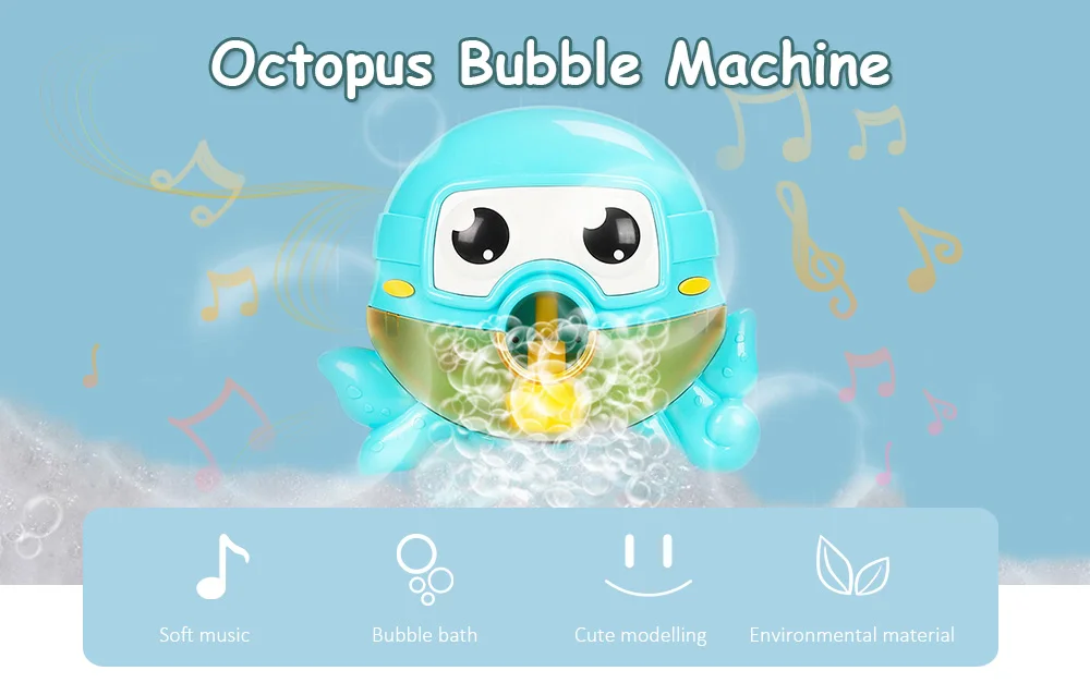 Soft Music / 3 Large Suctions Cups / Soothing Toy Bath Octopus Bubble Machine
