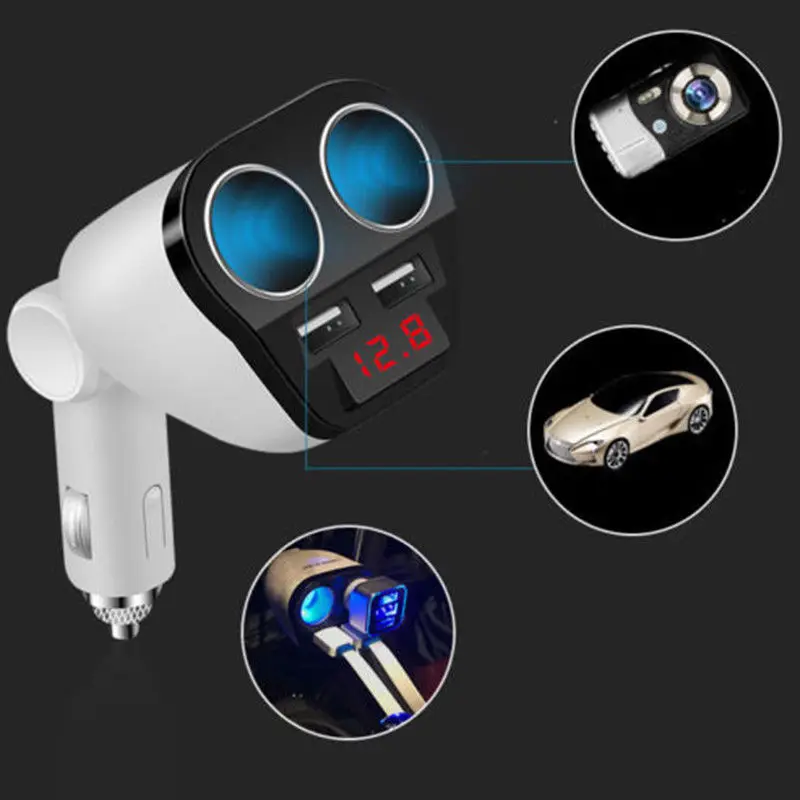 JXLCLYL 120W Car Cigarette Lighter Power Adapter 12V-24V Car Splitter 2 Way Cigarette Lighter Socket With Dual 2 USB Car Charger