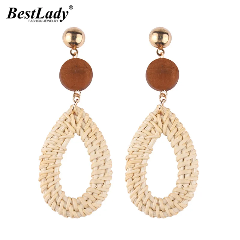 Best lady Special Rattan Drop Earring Jewelry Wooden Earrings for Women