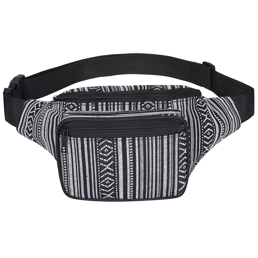 

SANSARYA Cotton Fabric Women Fanny Pack Bohemian Women Jacquard Black Ladies Waist Bag Vintage Retro Boho Bags
