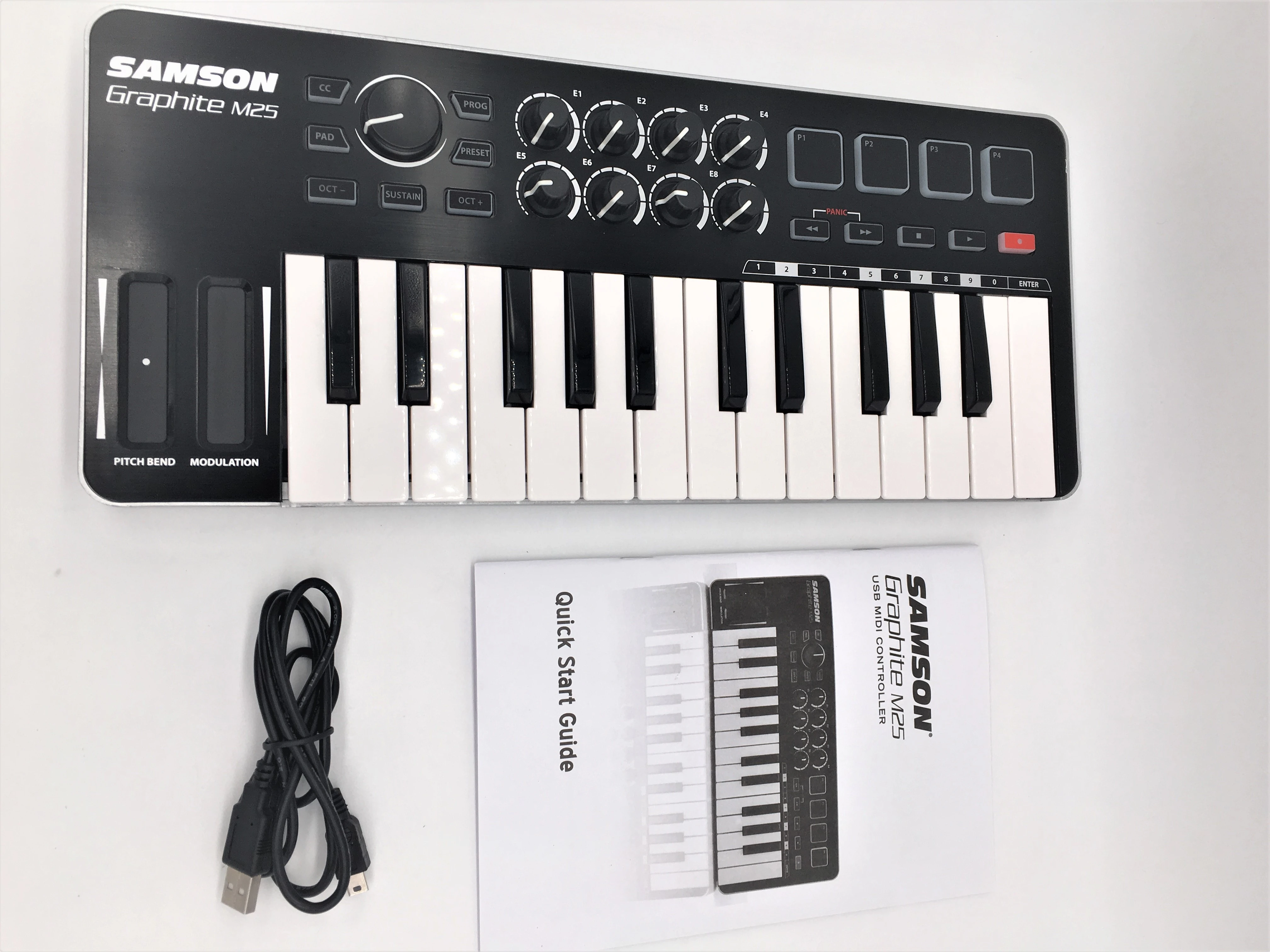 mic Samson Graphite M25 USB MIDI Keyboard Controller portable 25-key velocity-sensitive mini keyboard with USB cable for performance usb microphone