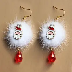 1 пара Новогодний подарок Санта Клаус Слива олень белый бархатный шар Красный Кристалл Висячие серьги кулон длинные серьги для