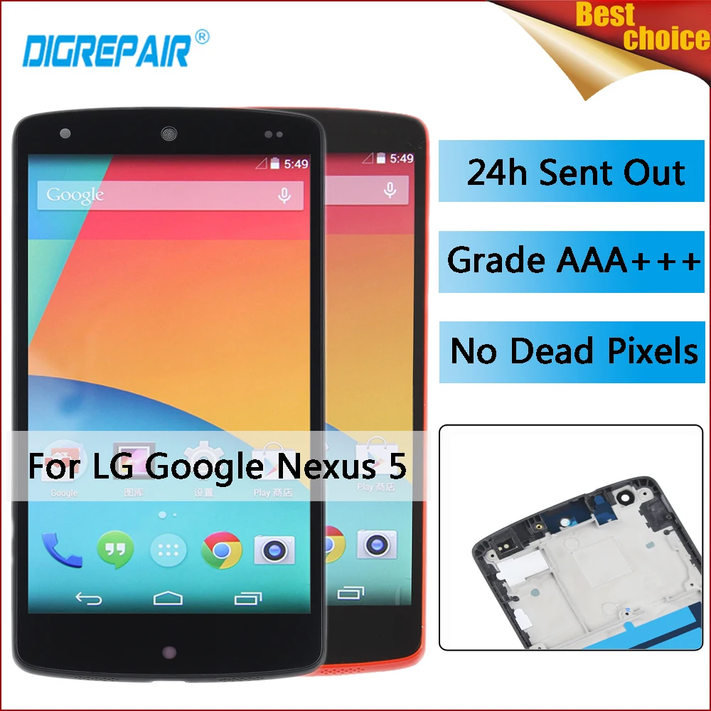 

AAA For LG Google Nexus 5 D820 D821 LCD Display Touch Screen Digitizer Assembly Replacement Parts For Nexus 5 Display With Frame