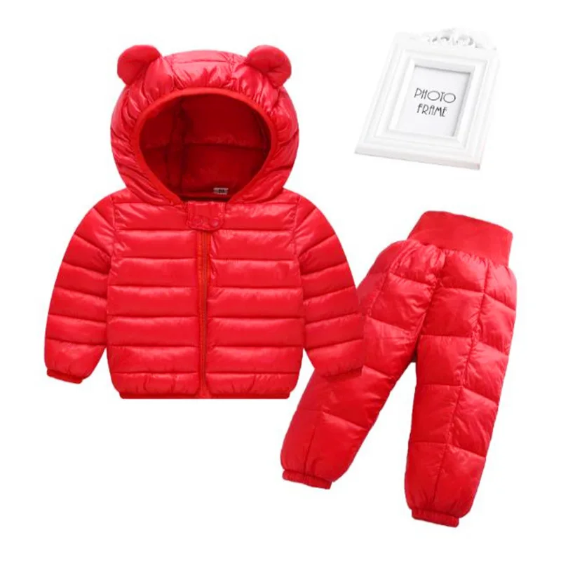 Детский хлопковый мягкий костюм 2 предмета, куртки+ штаны г., зимняя теплая верхняя одежда и штаны для маленьких мальчиков и девочек детские куртки для девочек - Цвет: Красный