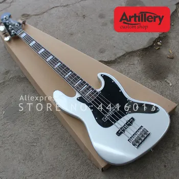 

Top quality factory custom 5 strings JAZZ BASS Silver finish sparkling paint electric bass musical instument shop