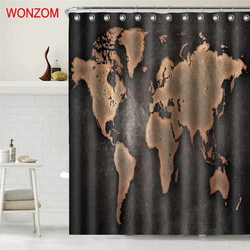 

WONZOM 2018 New Arrival High Quality Polyester Fabric Bath Curtain Waterproof Shower Curtain Bathroom Decor 3D Map Decoration