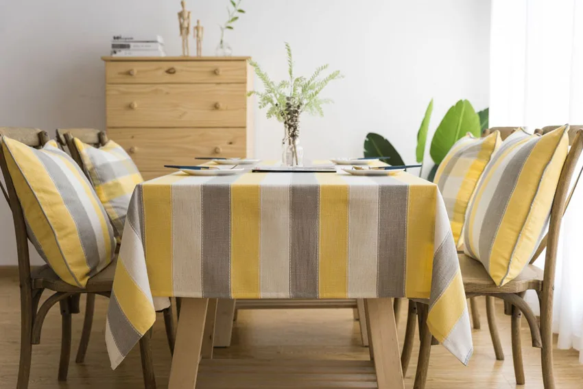 Striped Table Cloth Cover Waterproof Polyester Modern Tablecloth Yellow Grey Home Decor Coffee Table Furniture Dustproof Cover