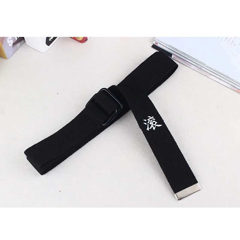 Black White Canvas Belt For Men Women Jeans Chinese Characters Personality Double Ring Buckle Belt Casual white Waistband Z3 - Цвет: black gun