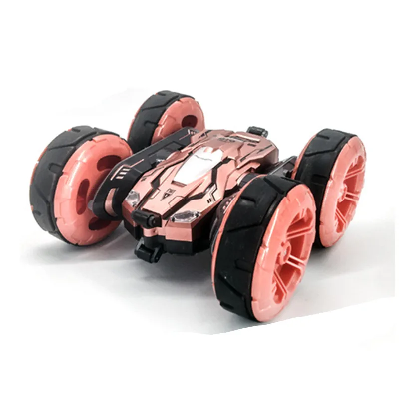 Высокоскоростной 1/24 мини-автомобиль RC 2,4G 4WD двухсторонний трюк RC автомобиль 360 градусов вращение W/светодиодная световая игрушка подарки для детей - Цвет: Розовый