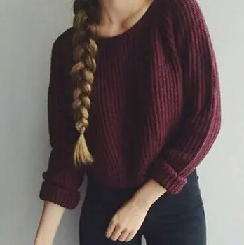 

2016 Women Sweater Long Sleeve Loose Solid Knitted Jumper Knitwear Wool Warm Girls Short Sweaters One size