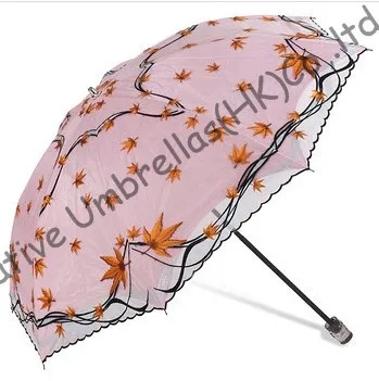 

Embroidery 2 times black coating,100%sunscreen,UPF>50+,parasol,8 ribs,two fold,hand open,windproof,maple leaves parasol,cherry