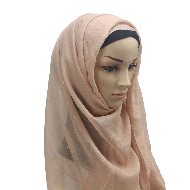 50 шт./партия, блестящий сверкающий шарф, шаль, накидка на голову, однотонные длинные шали, кашне в мусульманском стиле, хиджаб, шарфы