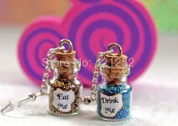 

6pairs Eat Me and Drink Me Alice in Wonderland Magical glass Bottle dangle Earrings