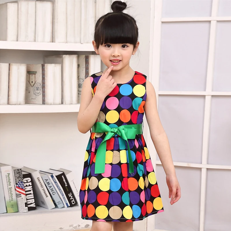 Letní Dívky Šaty Dětské Oblečení 4-13 Rok Dívky Lolita Styl Bow Dot Bez rukávů Děti Šaty Dětské oblečení XL151