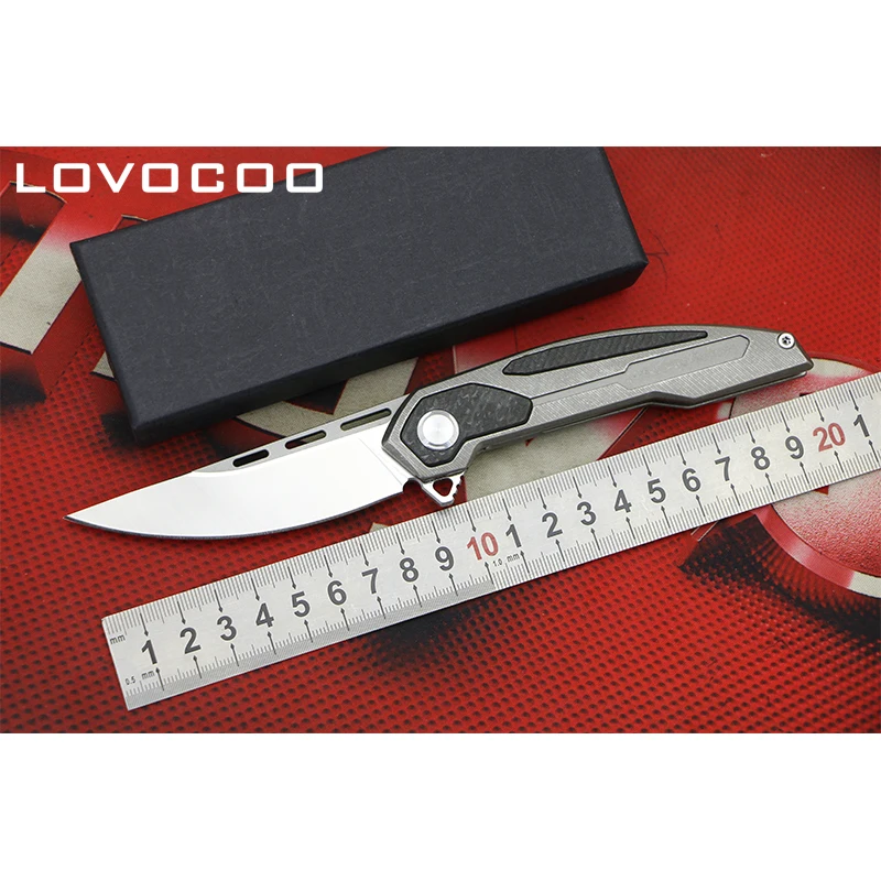 

LOVOCOO TS-21 New arrival Flipper folding knife D2 blade Titanium carbon fiber handle Outdoor knives camping tools hunting EDC