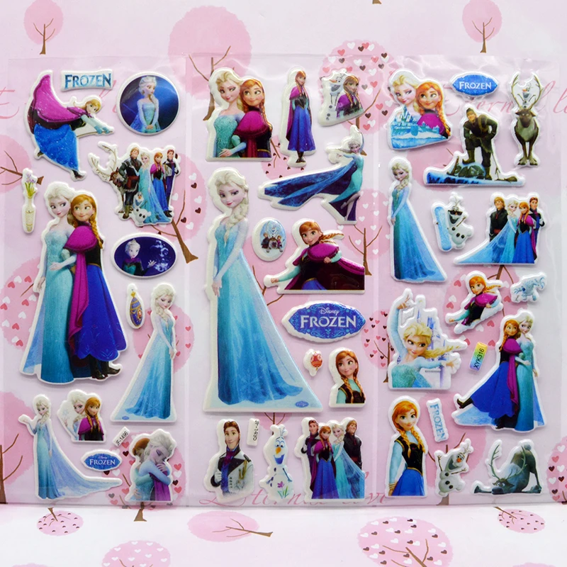 6 Sheets/lot 3D Puffy Bubble Stickers Cartoon Disney Mickey Mouse Pixar Cars Frozen Stickers DIY Children Boy Girl Toys