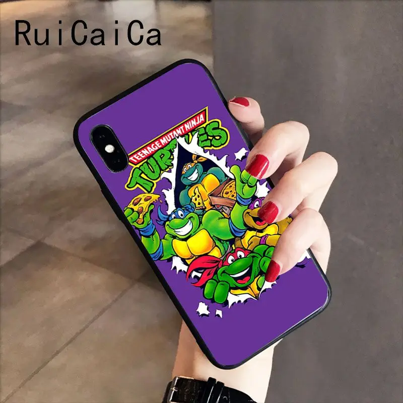 RuiCaiCa подростковый мутант ниндзя черепашки мягкий черный чехол для телефона iPhone 5 5Sx 6 7 7plus 8 8Plus X XS MAX XR 10 Чехол