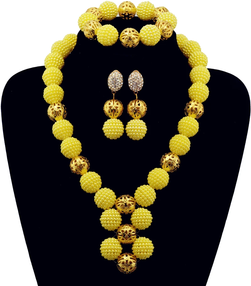 

Yellow Nigerian African Wedding Beads Jewelry Set Dubai Indian Wedding Beads Set Christmas Costume One Row Jewelry Set Free Ship
