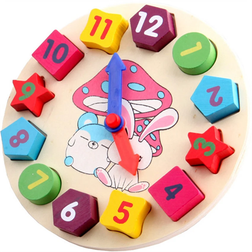

Model Building Kits blocks Wooden rabbit Digital shape alarm clock Early childhood toys 18.5*18.5*2.3CM Gifts for children