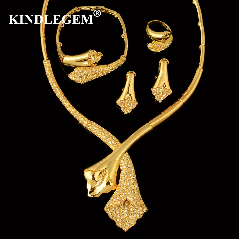 Kindlegem African 4pcs Bridal Jewelry Sets New Dubai Gold Jewelry Sets For Women Nigeria Wedding Party Dress Accessories Design Kindlegem African 4pcs Bridal Jewelry Sets New Dubai Gold Jewelry Sets For Women Nigeria Wedding Party Dress Accessories Design