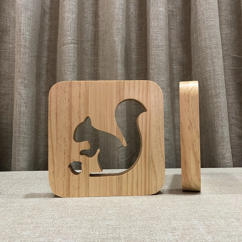 DIY Индивидуальные Деревянные 3D Ночник Прекрасный белка Вечеринка малыш