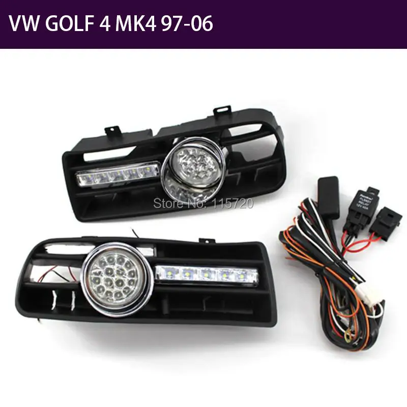 One Pair Front LED Fog Light Lamp Daytime running lights Lower Grill lower Grille For VW GOLF 4