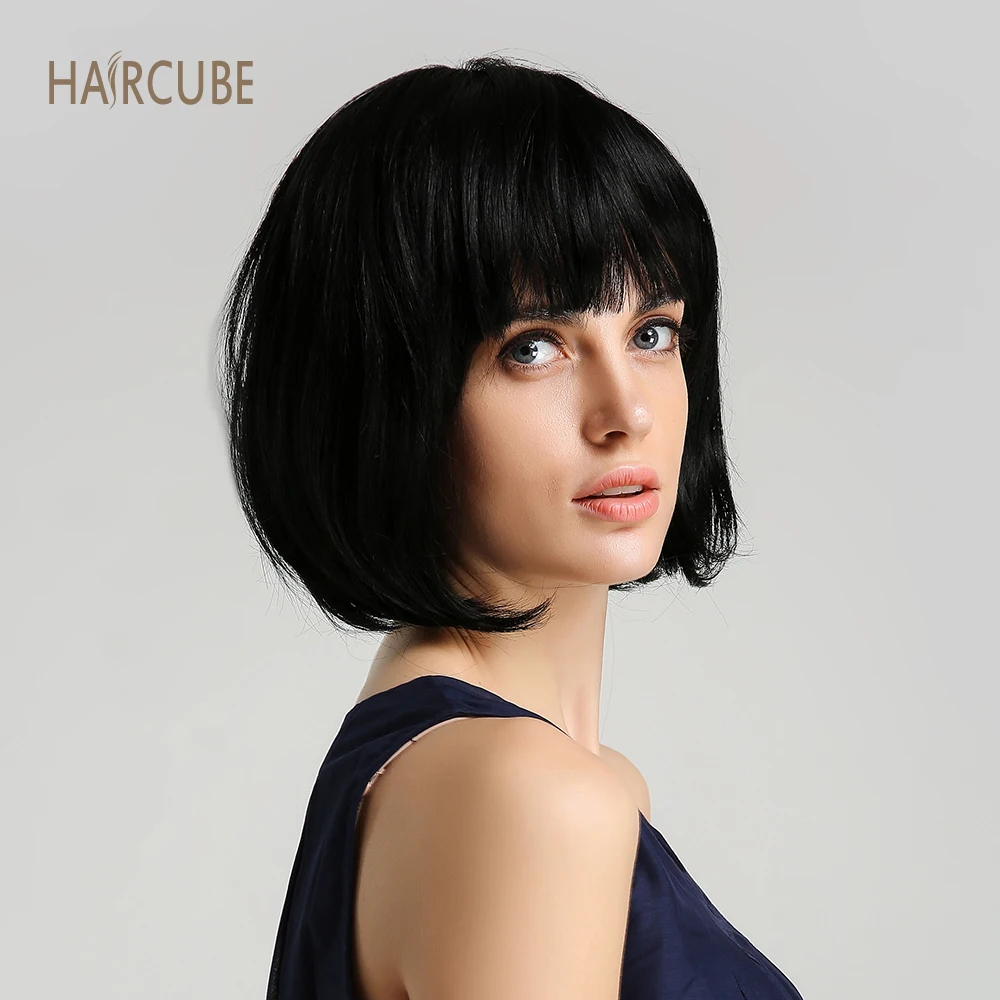 Haircube 8 дюймов синтетический парик 50% человеческие волосы натуральный черный боб