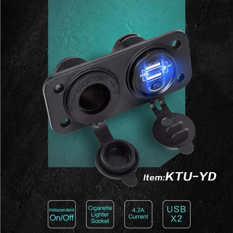 المزدوج USB 12 V-24 V سيارة قارب شاحنة شاحن USB مزدوج مع ولاعة السجائر التوصيل ON OFF التبديل للهواتف الذكية GPS اللوحي