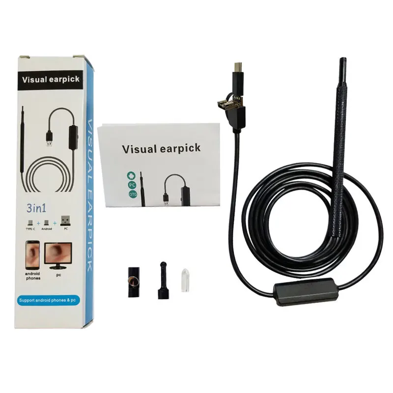 Многофункциональный эндоскоп 3 в 1 инструмент для чистки ушей визуальный наушник с мини-камерой микро видеокамера usb type-C инструмент для чистки ушей